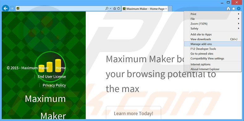 Suppression des publicités Maximum Maker dans Internet Explorer étape 1