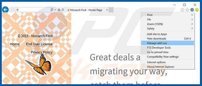 Suppression des publicités Monarch Find dans Internet Explorer étape 1