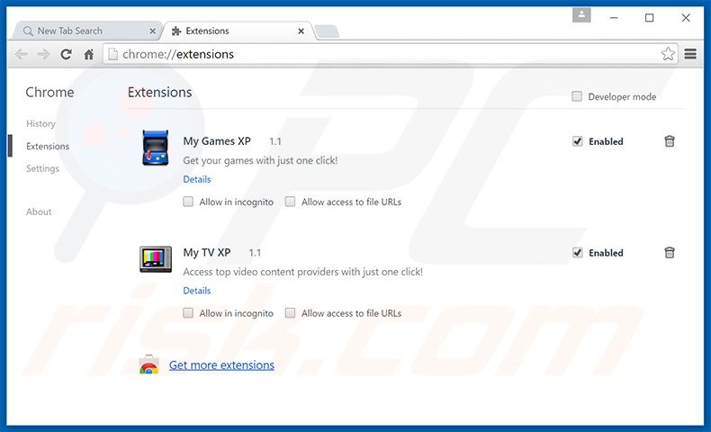 Suppression des extensions reliées à search.mygamesxp.com dans Google Chrome 