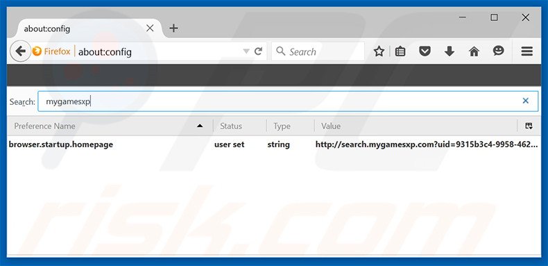 Suppression du moteur de recherche par défaut de search.mygamesxp.com dans Mozilla Firefox 