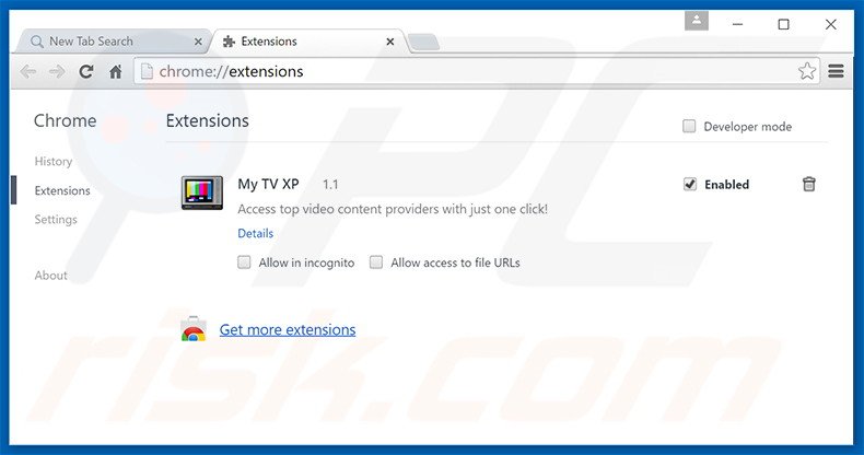 Suppression des extensions reliées à search.mytelevisionxp.com dans Google Chrome 