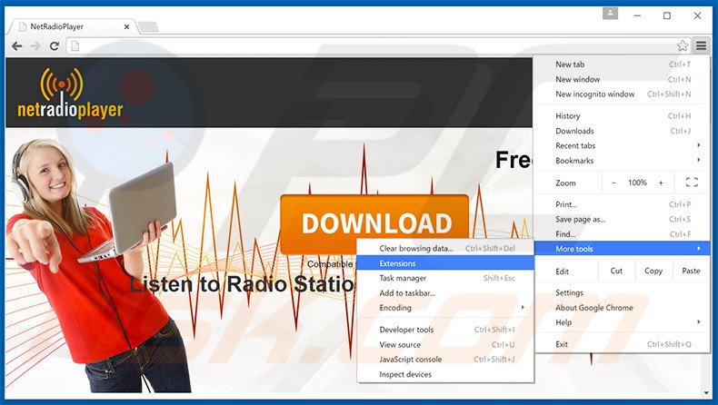 Suppression des publicités NetRadio dans Google Chrome étape 1