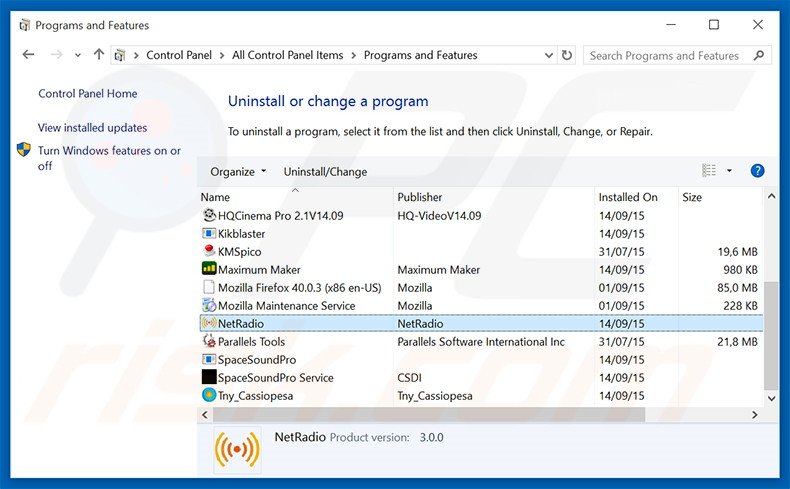 Désinstallation du logiciel de publicité NetRadio via le Panneau de Configuration