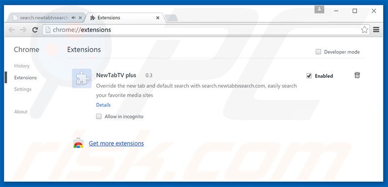 Suppression des extensions reliées à search.newtabtvsearch.com dans Google Chrome 