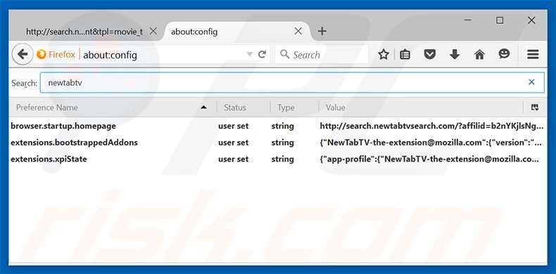 Suppression du moteur de recherche par défaut de search.newtabtvsearch.com dans Mozilla Firefox