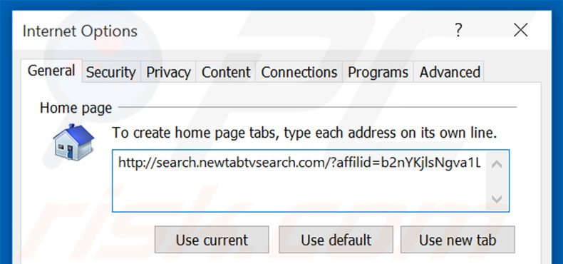 Suppression de la page d'accueil de search.newtabtvsearch.com dans Internet Explorer 