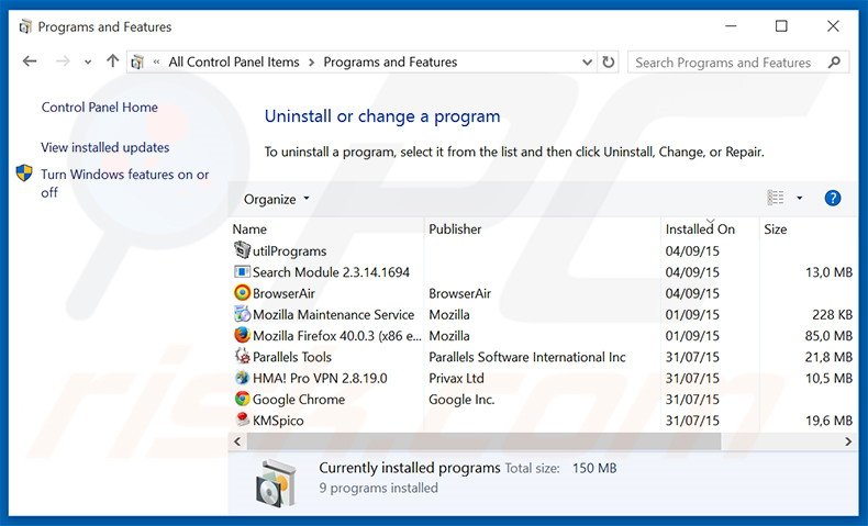 Désinstallation du pirate de navigateur search.newtabtvsearch.com via le Panneau de Configuration