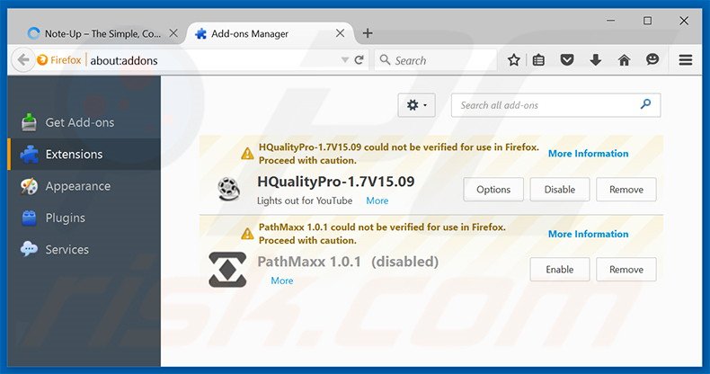 Suppression des publicités Note-up dans Mozilla Firefox étape 2