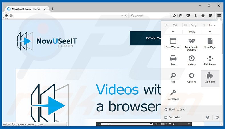 Suppression des publicités NowUSeeIt Player dans Mozilla Firefox étape 1