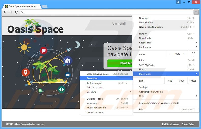 Suppression des publicités Oasis Space dans Google Chrome étape 1