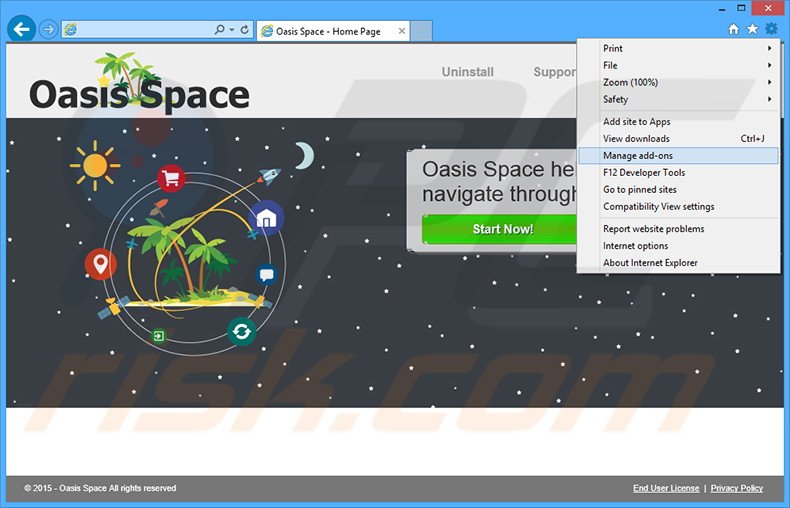 Suppression des publicités Oasis Space dans Internet Explorer étape 1