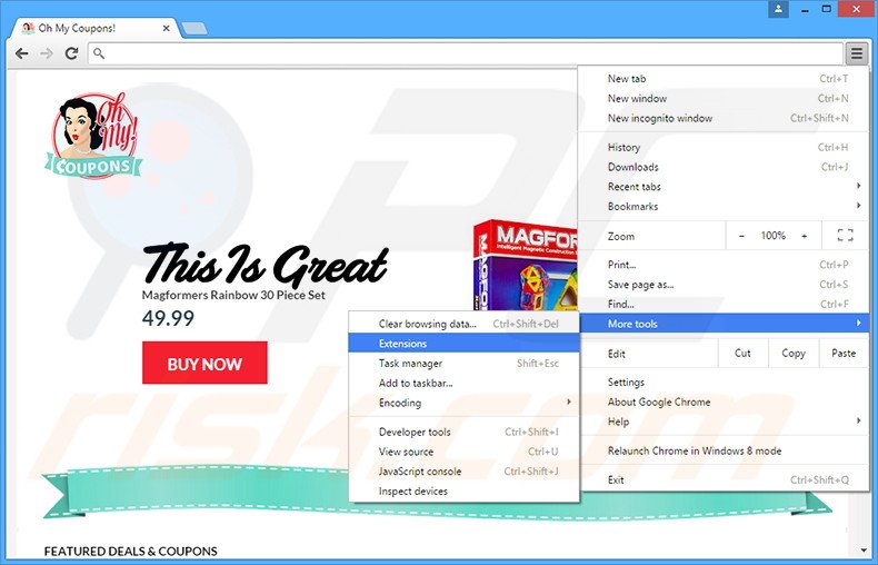 Suppression des publicités Oh My Coupons dans Google Chrome étape 1