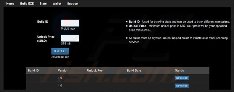 ORX-Locker builder utilisé pour configurer les options