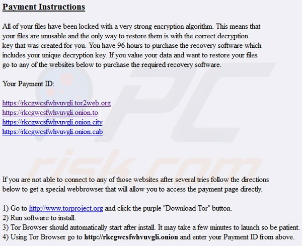Instructions de paiement du rançongiciel ORX-Locker