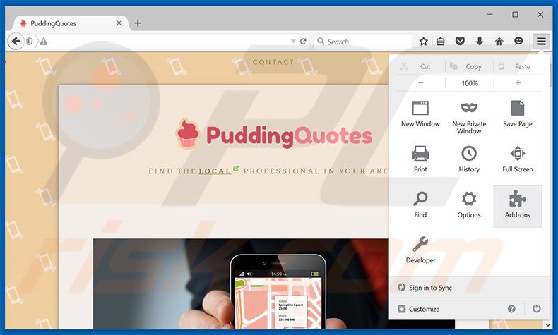 Suppression des publicités PuddingQuotes dans Mozilla Firefox étape 1