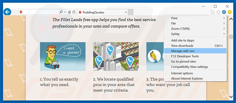 Suppression des publicités PuddingQuotes dans Internet Explorer étape 1