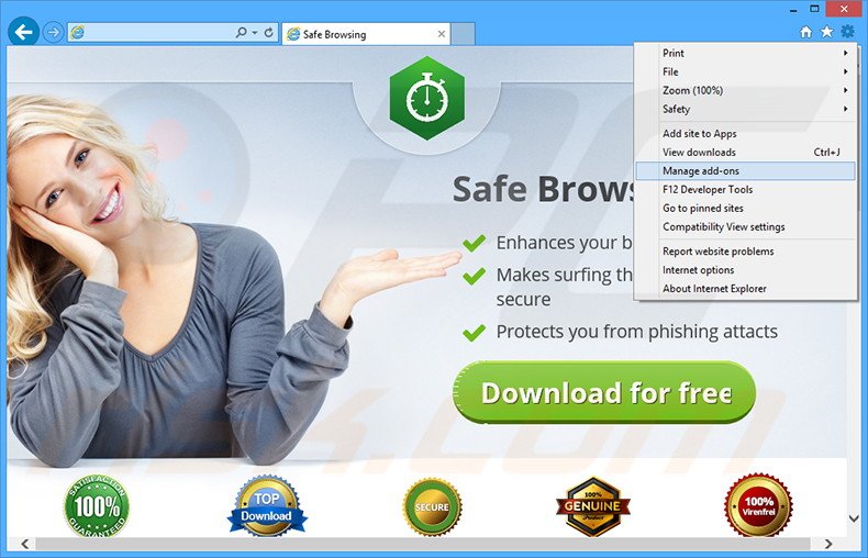 Suppression des publicités Safe Browsing dans Internet Explorer étape 1