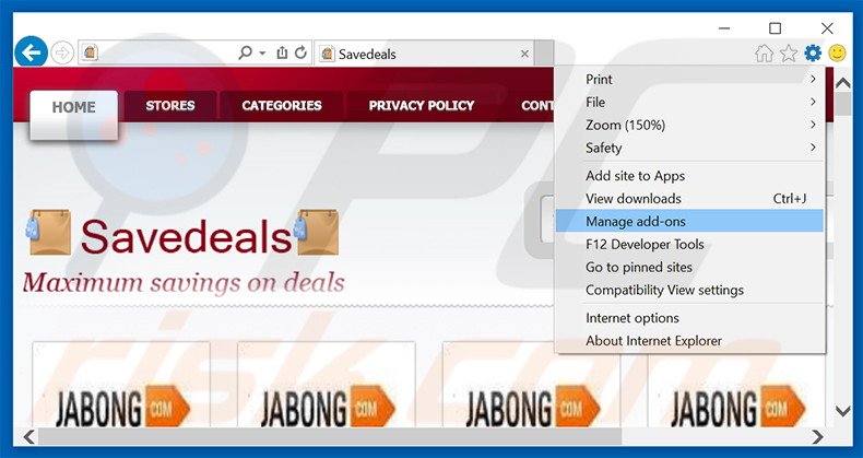 Suppression des publicités SaveDeals dans Internet Explorer étape 1