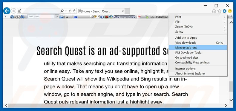 Suppression des publicités SearchQuest dans Internet Explorer étape 1