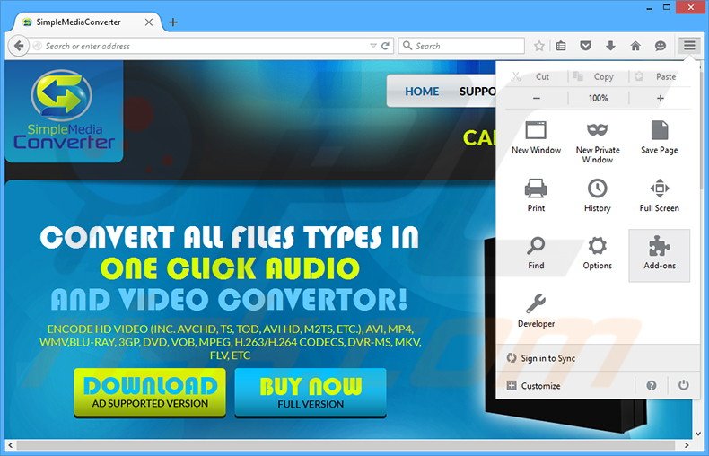 Suppression des publicités Simple Media Converter dans Mozilla Firefox étape 1