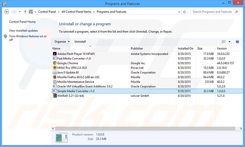 Désinstallation du logiciel de publicité Simple Media Converter via le Panneau de Configuration