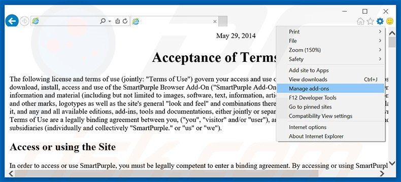 Suppression des publicités SmartPurple dans Internet Explorer étape 1