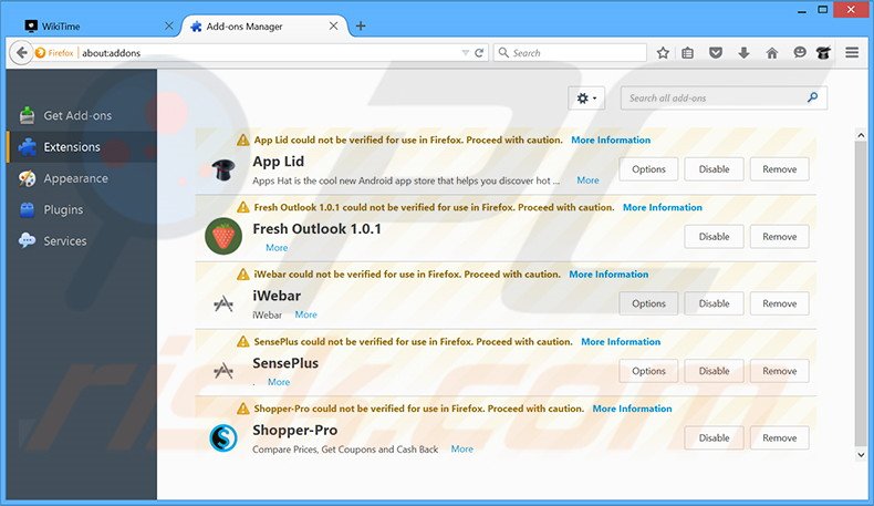 Suppression des publicités Sonic Search dans Mozilla Firefox étape 2