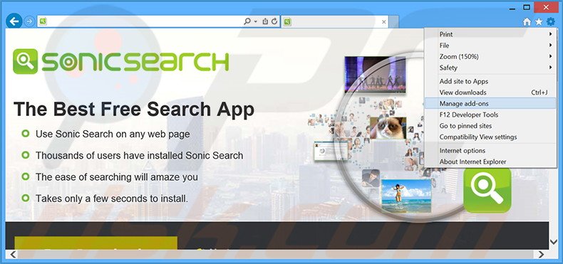 Suppression des publicités Sonic Search dans Internet Explorer étape 1