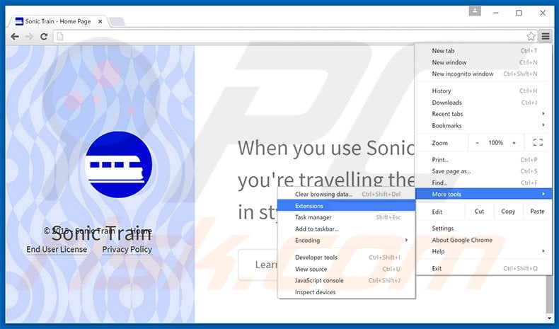 Suppression des publicités Sonic Train  dans Google Chrome étape 1
