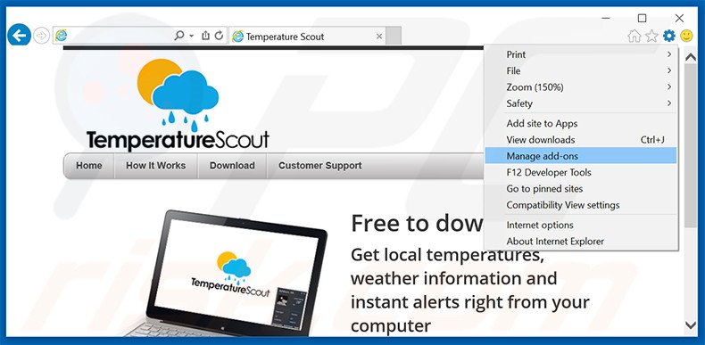 Suppression des publicités Temperature Scout dans Internet Explorer étape 1