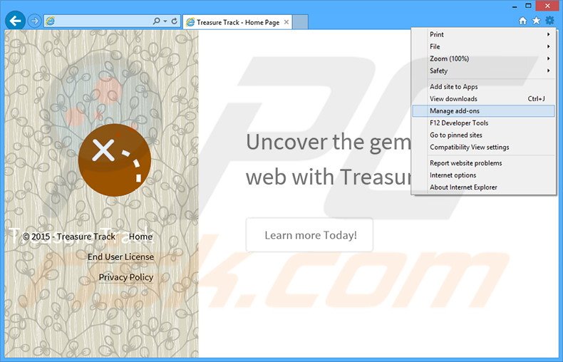 Suppression des publicités Treasure Track dans Internet Explorer étape 1