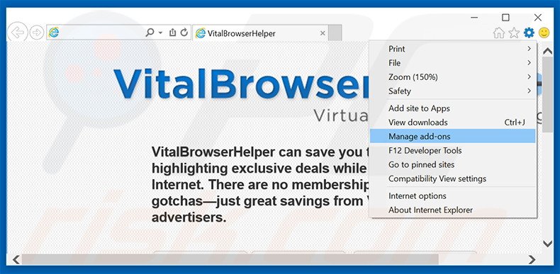 Suppression des publicités Vital Browser Helper dans Internet Explorer étape 1
