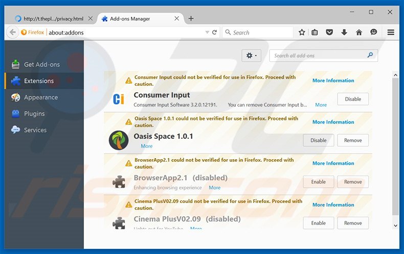 Suppression des publicités WhiteWindow dans Mozilla Firefox étape 2