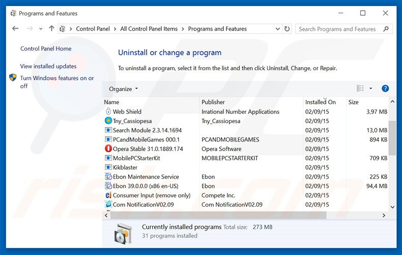 Désinstallation du logiciel de publicité WhiteWindow via le Panneau de Configuration