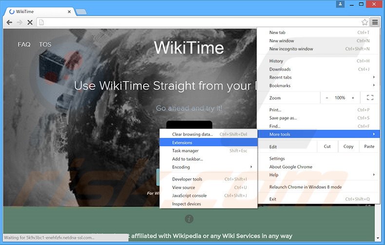 Suppression des publicités WikiTime dans Google Chrome étape 1
