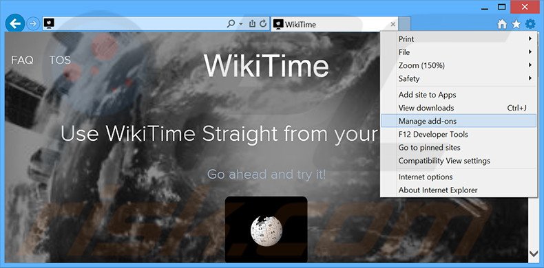 Suppression des publicités WikiTime dans Internet Explorer étape 1