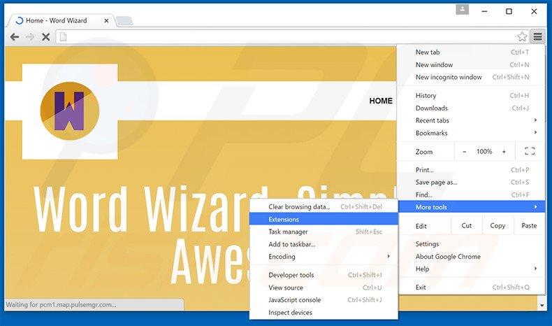 Suppression des publicités WordWizard  dans Google Chrome étape 1