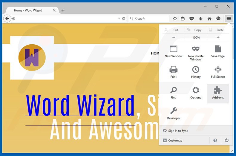 Suppression des publicités WordWizard dans Mozilla Firefox étape 1