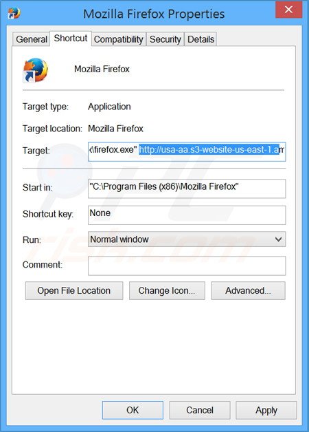 Suppression du raccourci cible de www-search.info dans Mozilla Firefox étape 2