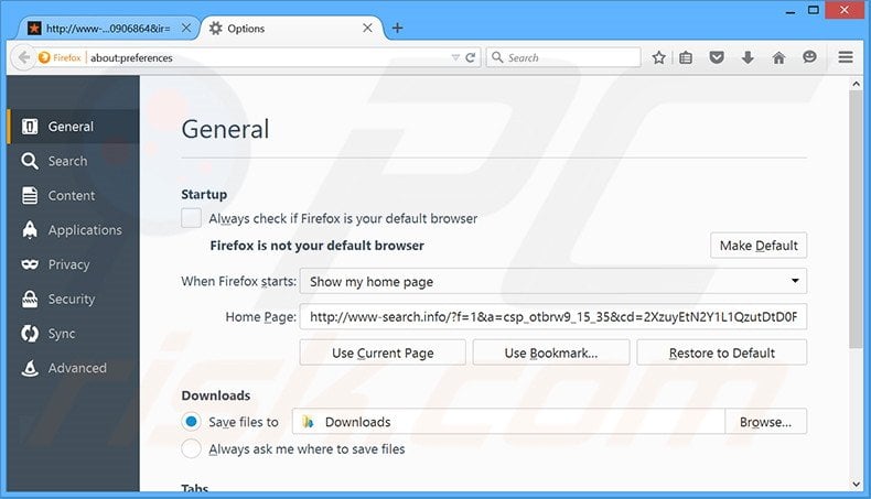 Suppression de la page d'accueil de www-search.info dans Mozilla Firefox 