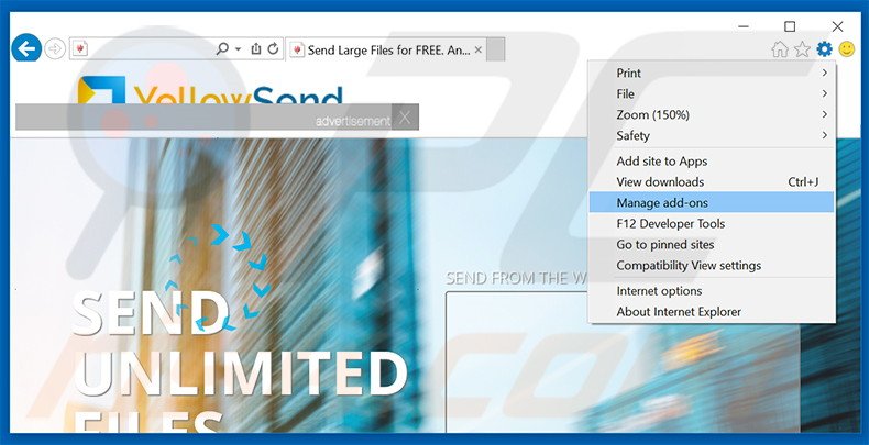 Suppression des publicités YellowSend dans Internet Explorer étape 1