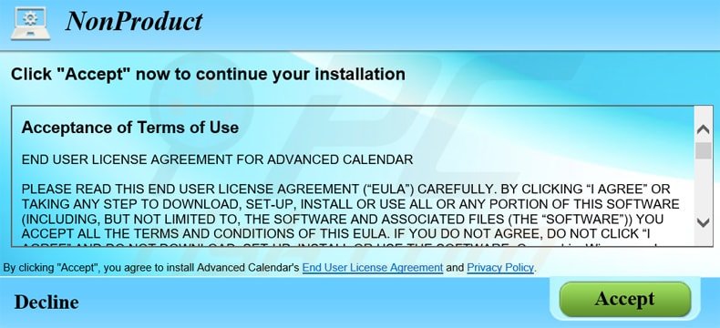 Installateur de logiciel gratuit publicisant le logiciel de publicité advanced calendar