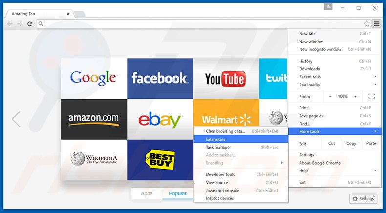 Suppression des publicités AmazingTab dans Google Chrome étape 1