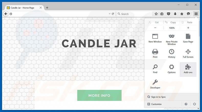 Suppression des publicités Candle Jar dans Mozilla Firefox étape 1