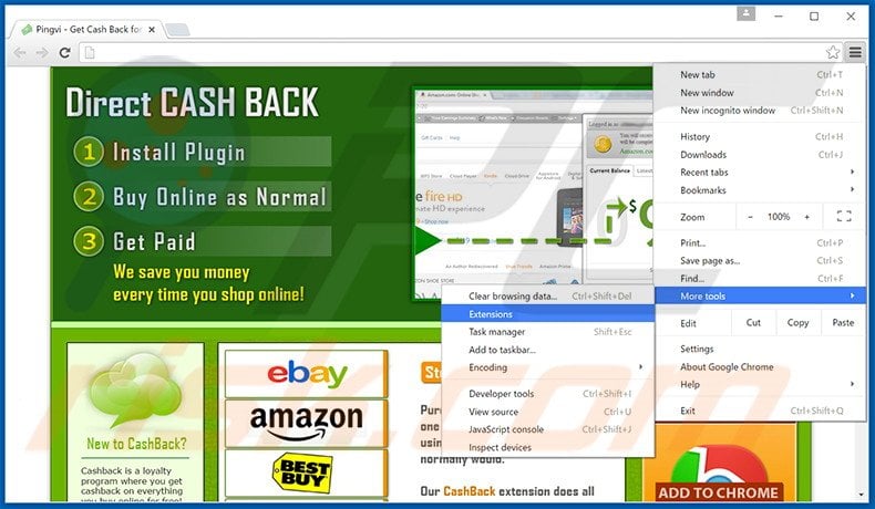 Suppression des publicités CashBack dans Google Chrome étape 1