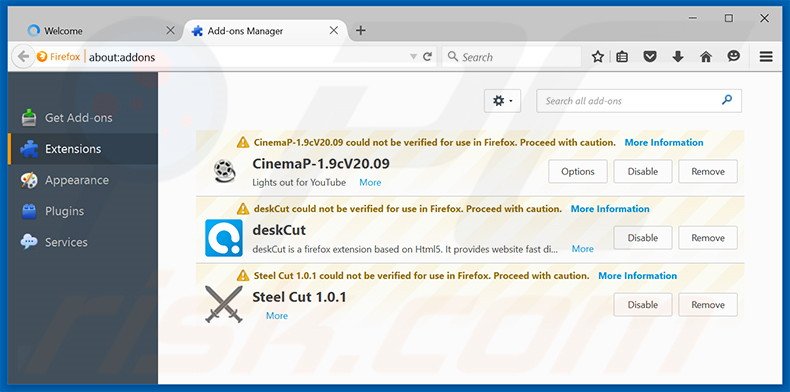 Suppression des publicités CashBack dans Mozilla Firefox étape 2