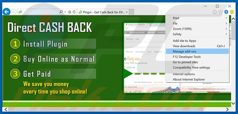 Suppression des publicités CashBack dans Internet Explorer étape 1