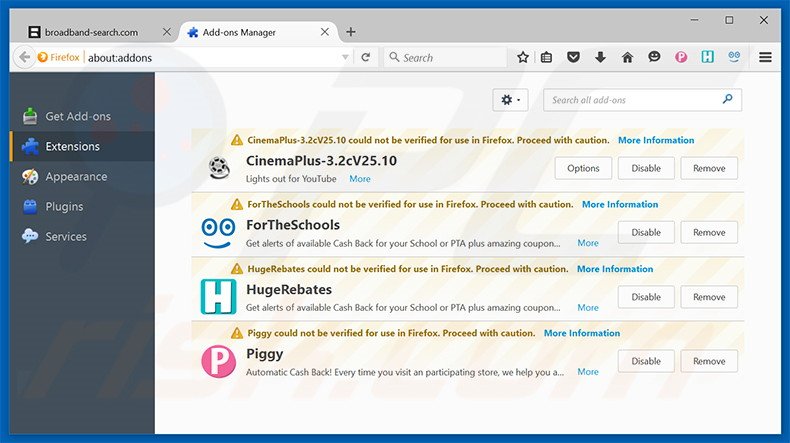 Suppression des extensions reliées à coppingo.com dans Mozilla Firefox 