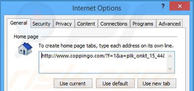 Suppression de la page d'accueil de coppingo.com dans Internet Explorer 