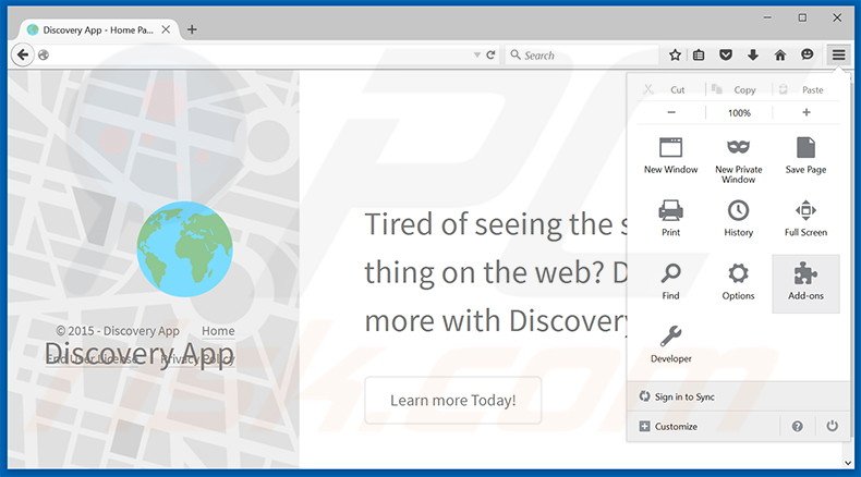 Suppression des publicités Discovery App dans Mozilla Firefox étape 1